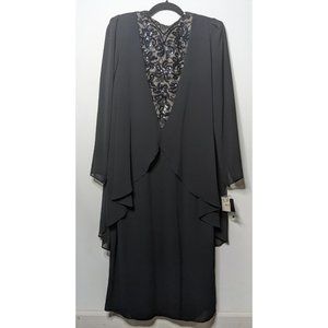 Vtg Ursula of Switzerland Sequence Black Long Sleeve Evening Dress Sz 14 Lined